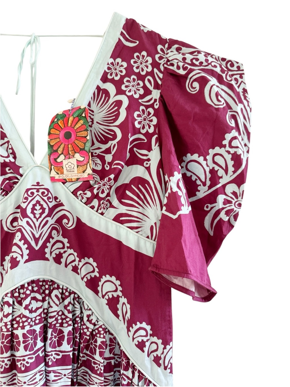 FARM RIO NWT Printed V Neck Puff Sleeve Maxi Dress Size Small in Purple Plum - Picture 5 of 14